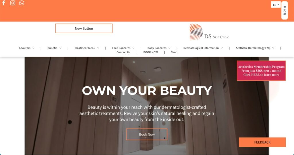 DS Skin & Wellness Clinic Homepage